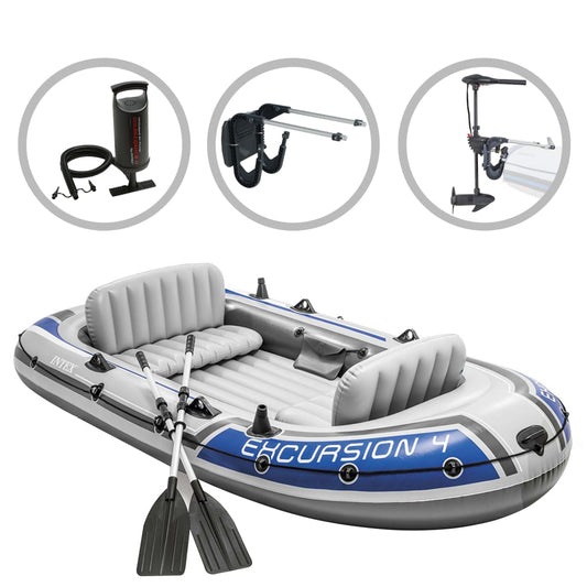 Intex Opblaasbootset Excursion 4 Met Trolling Motor En Beugel