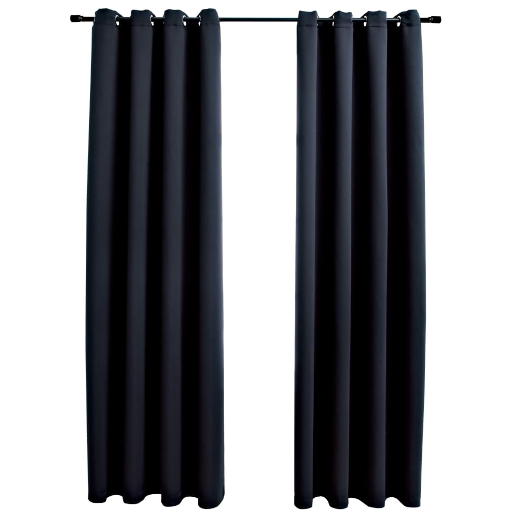 Gordijn Verduisterend Met Metalen Ringen 2 St 140X175 Cm Zwart