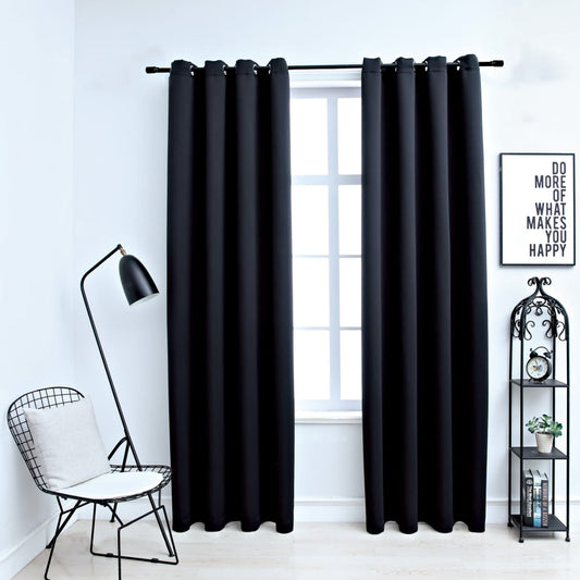 Gordijn Verduisterend Met Metalen Ringen 2 St 140X245 Cm Zwart