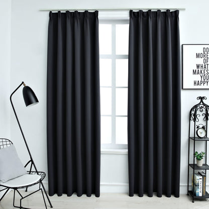 Gordijnen Verduisterend Met Haken 2 St 140X175 Cm Zwart