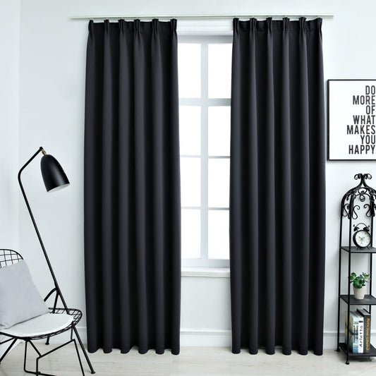 Gordijnen Verduisterend Met Haken 2 St 140X175 Cm Zwart