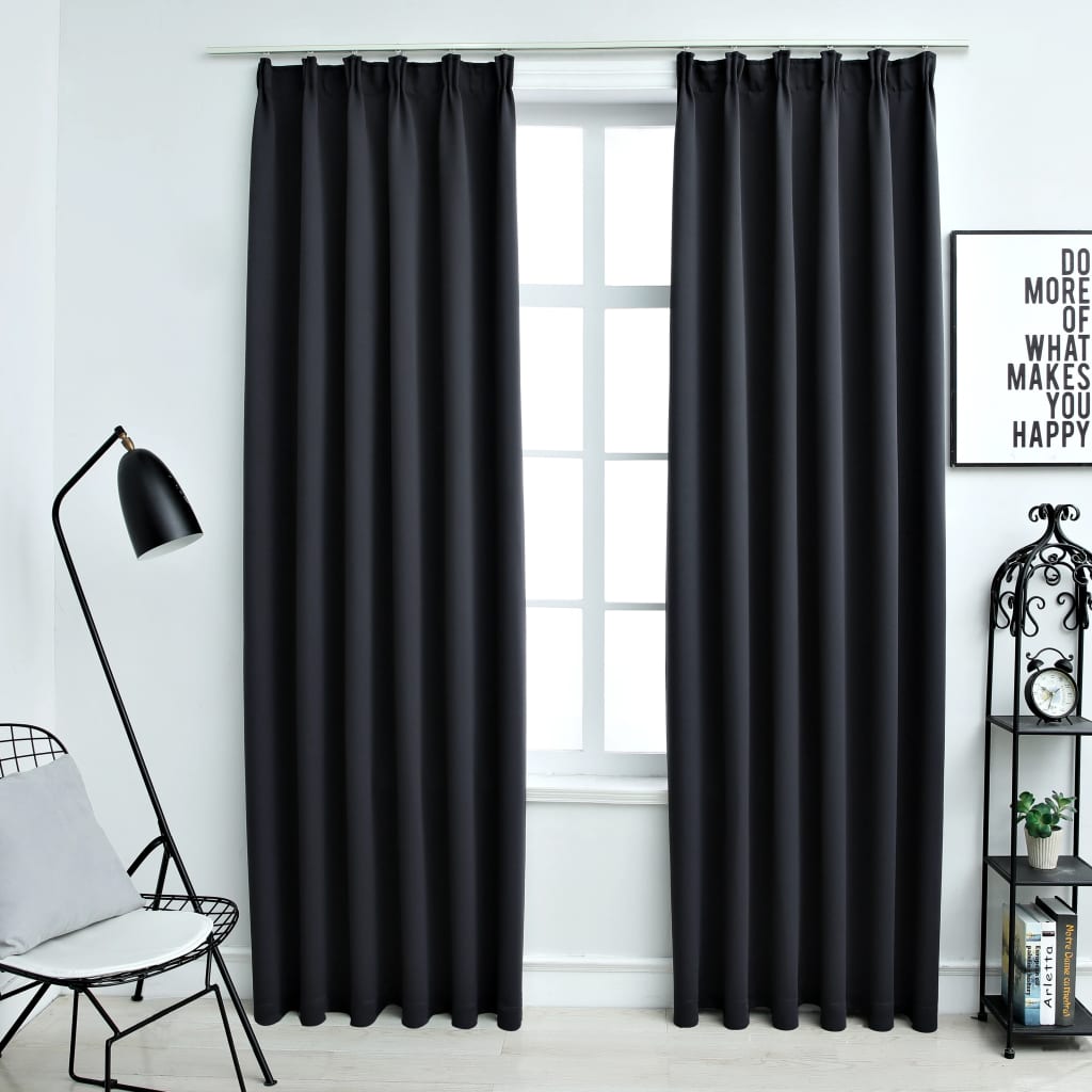 Gordijnen Verduisterend Met Haken 2 St 140X245 Cm Zwart