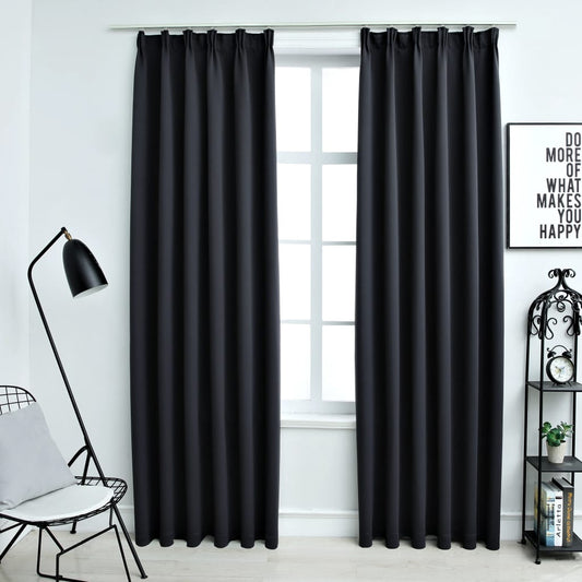 Gordijnen Verduisterend Met Haken 2 St 140X245 Cm Zwart