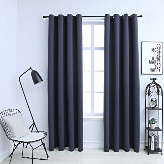 Gordijnen Verduisterend Met Ringen 2 St 140X225 Cm Antraciet