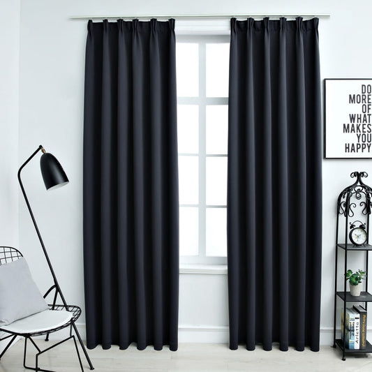 Gordijnen Verduisterend Met Haken 2 St 140X175 Cm Antraciet
