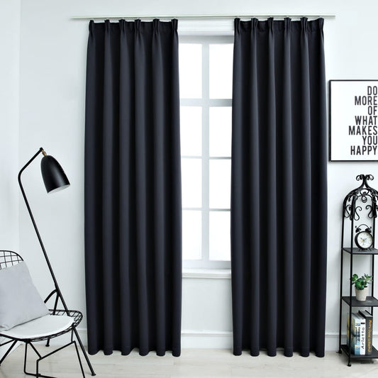 Gordijnen Verduisterend Met Haken 2 St 140X225 Cm Antraciet
