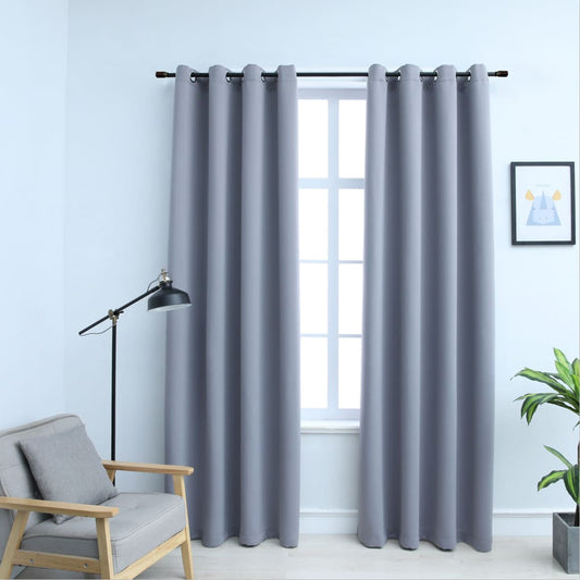 Gordijn Verduisterend Met Metalen Ringen 2 St 140X175 Cm Grijs