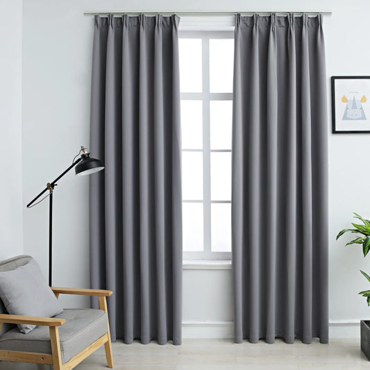 Gordijnen Verduisterend Met Haken 2 St 140X175 Cm Grijs