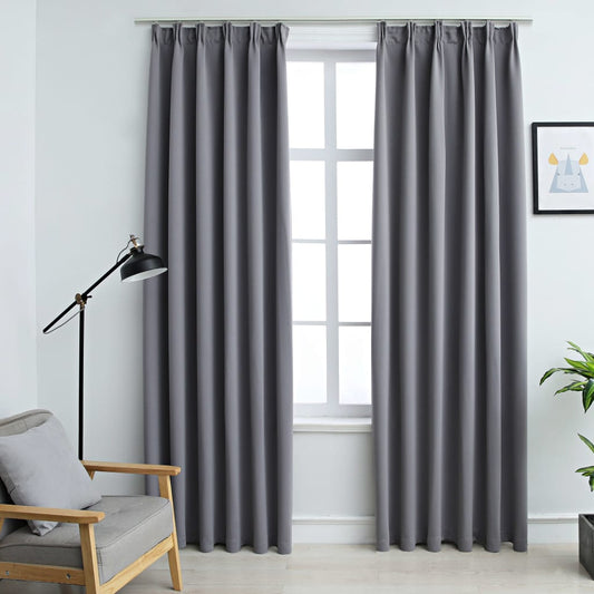 Gordijnen Verduisterend Met Haken 2 St 140X225 Cm Grijs