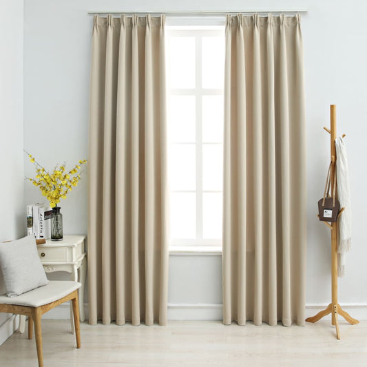 Gordijnen Verduisterend Met Haken 2 St 140X175 Cm Beige