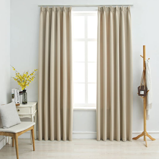 Gordijnen Verduisterend Met Haken 2 St 140X245 Cm Beige