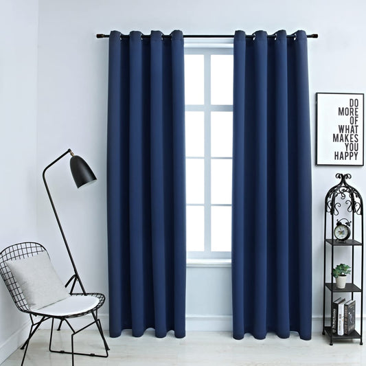 Gordijn Verduisterend Met Metalen Ringen 2 St 140X225 Cm Blauw