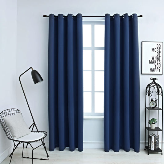 Gordijn Verduisterend Met Metalen Ringen 2 St 140X245 Cm Blauw
