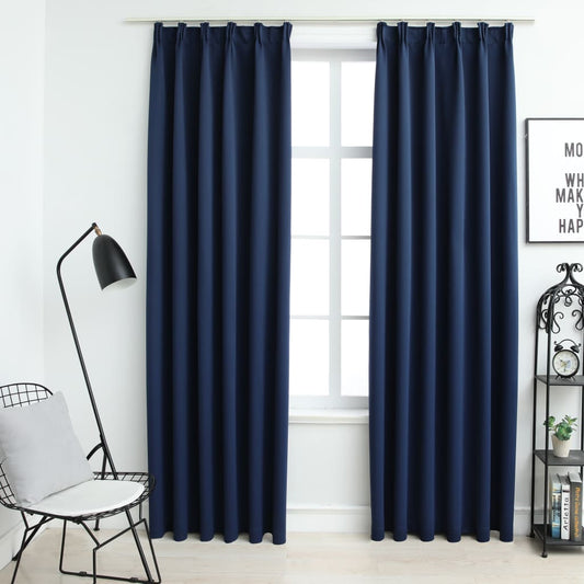 Gordijnen Verduisterend Met Haken 2 St 140X225 Cm Blauw