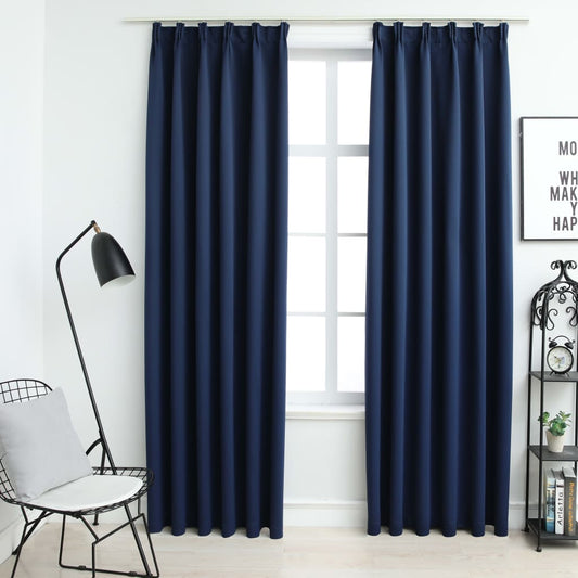 Gordijnen Verduisterend Met Haken 2 St 140X245 Cm Blauw