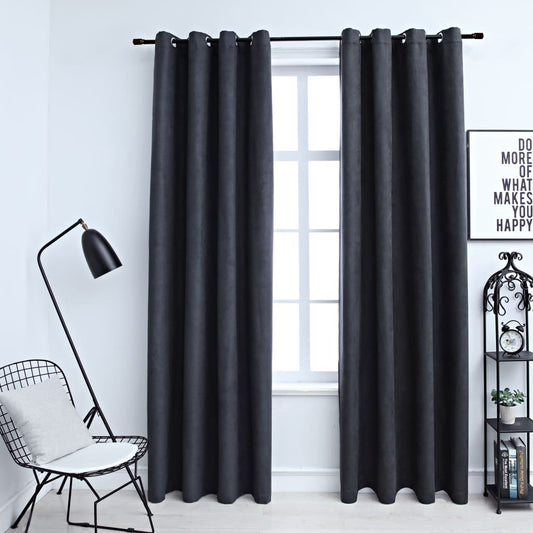 Gordijnen Verduisterend Met Ringen 2 St 140X175 Cm Antraciet