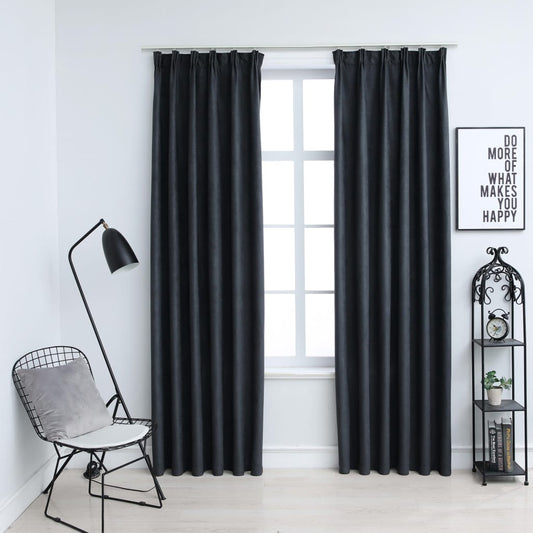 Gordijnen Verduisterend Met Haken 2 St 140X225 Cm Antraciet
