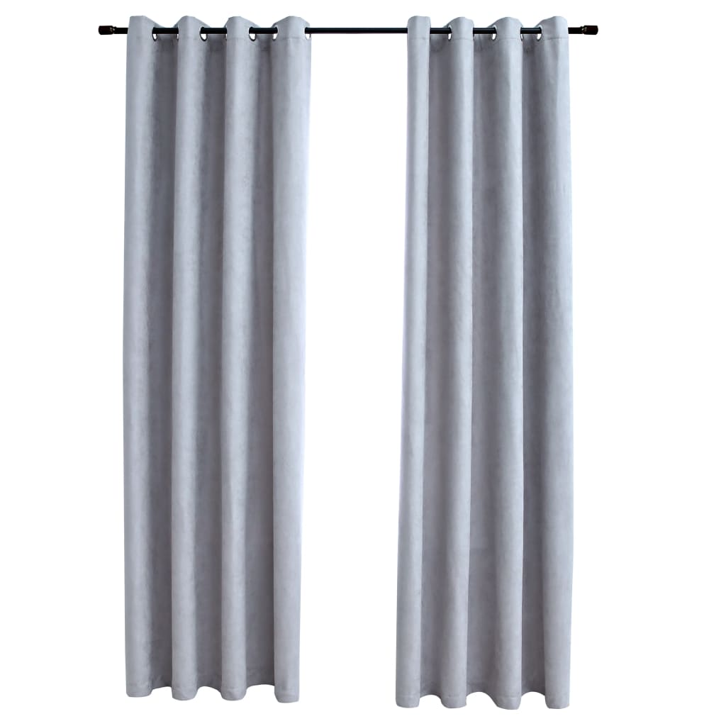 Gordijn Verduisterend Met Metalen Ringen 2 St 140X175 Cm Grijs