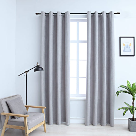Gordijn Verduisterend Met Metalen Ringen 2 St 140X175 Cm Grijs