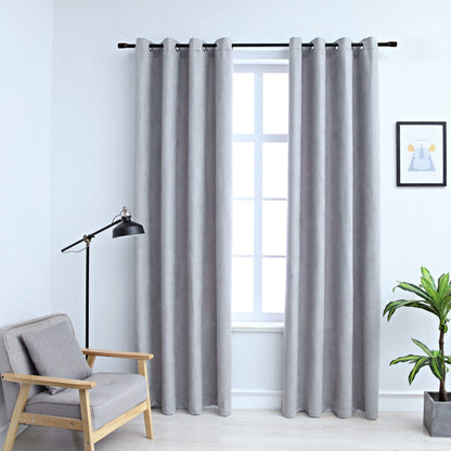Gordijn Verduisterend Met Metalen Ringen 2 St 140X225 Cm Grijs