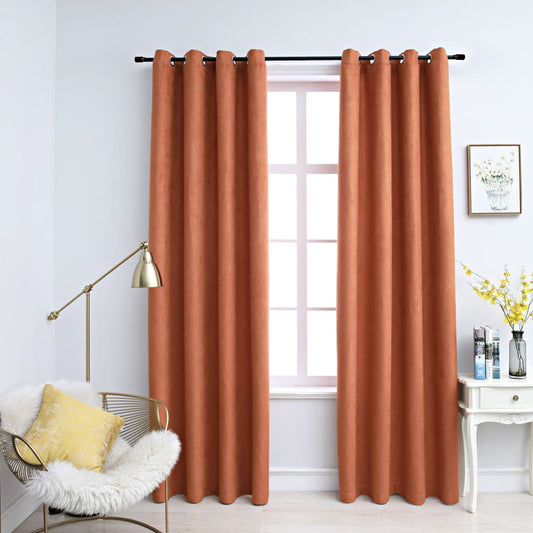 Gordijnen Verduisterend Met Ringen 2 St 140X245 Cm Roestkleur