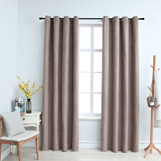Gordijn Verduisterend Met Metalen Ringen 2 St 140X175 Cm Taupe