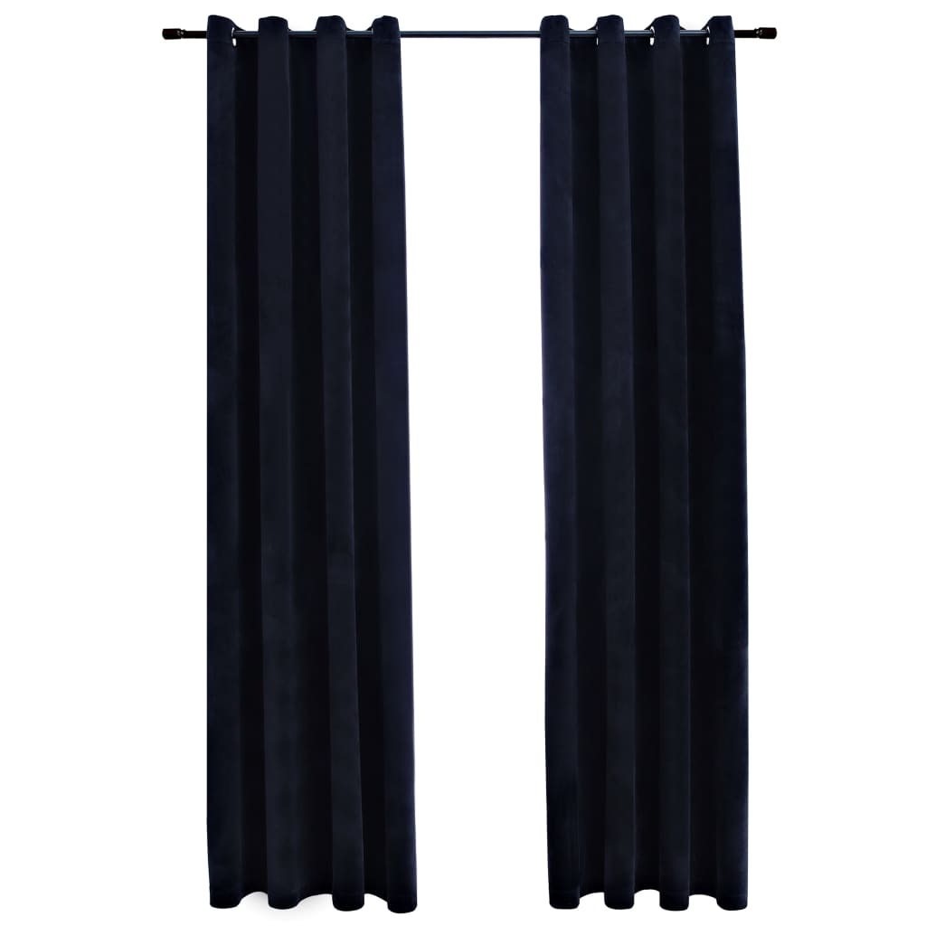 Gordijn Verduisterend Met Ringen 2 St 140X175 Cm Fluweel Zwart