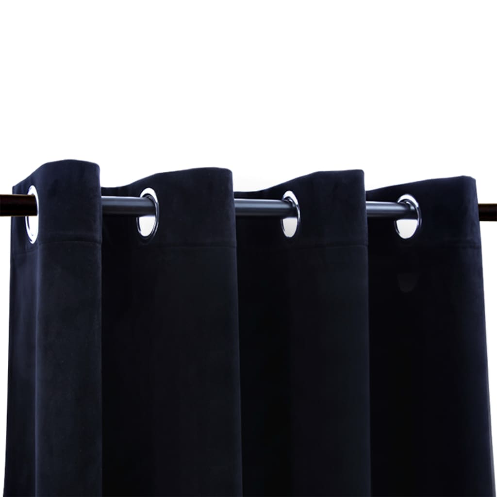 Gordijn Verduisterend Met Ringen 2 St 140X175 Cm Fluweel Zwart