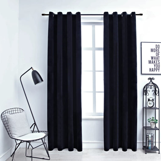 Gordijn Verduisterend Met Ringen 2 St 140X175 Cm Fluweel Zwart