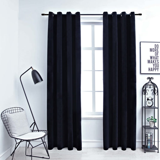 Gordijn Verduisterend Met Ringen 2 St 140X245 Cm Fluweel Zwart
