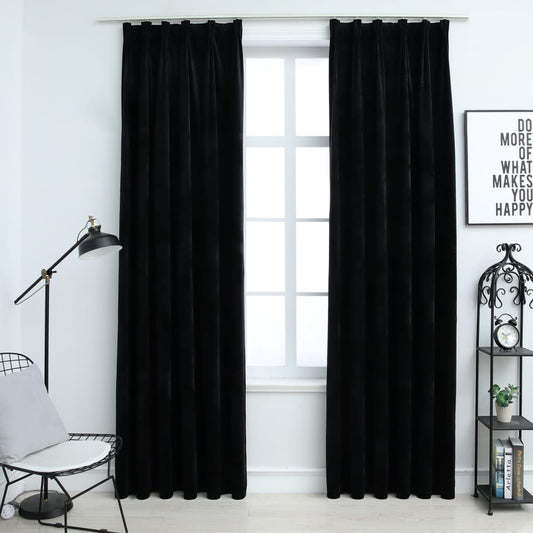 Gordijnen Verduisterend 2 St Met Haken 140X175 Cm Fluweel Zwart
