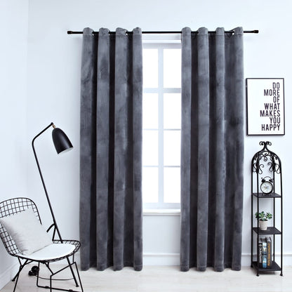 Gordijn Verduisterend Met Ringen 2 St 140X175 Cm Fluweel Zwart