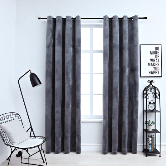Gordijn Verduisterend Met Ringen 2 St 140X175 Cm Fluweel Zwart