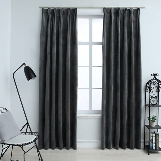 Gordijnen Verduisterend 2 St Met Haken 140X175 Cm Fluweel Antraciet