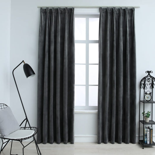 Gordijnen Verduisterend 2 St Met Haken 140X225 Cm Fluweel Antraciet