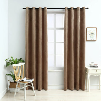Gordijn Verduisterend Met Ringen 2 St 140X245 Cm Fluweel Beige