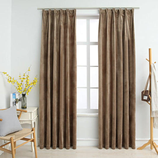 Gordijnen Verduisterend 2 St Met Haken 140X225 Cm Fluweel Beige