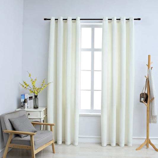 Gordijn Verduisterend Met Ringen 2 St 140X225 Cm Fluweel Crème