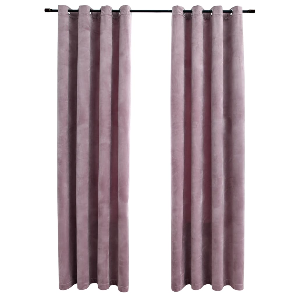 Gordijnen Verduisterend Met Ringen 2 St 140X225 Cm Fluweel Roze