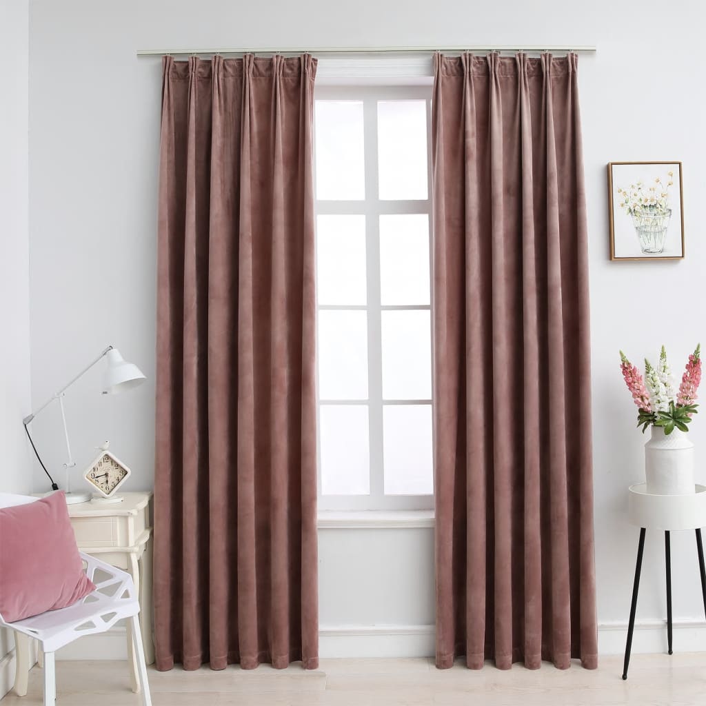 Gordijnen Verduisterend 2 St Met Haken 140X175 Cm Fluweel Roze