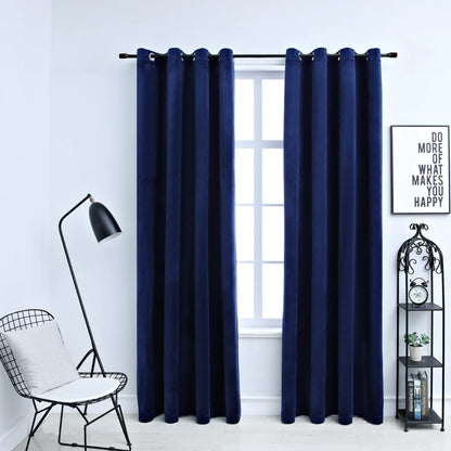 Gordijn Verduisterend Met Ringen 2 St 140X175 Cm Fluweel Blauw
