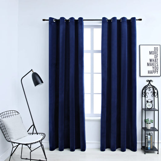 Gordijn Verduisterend Met Ringen 2 St 140X175 Cm Fluweel Blauw