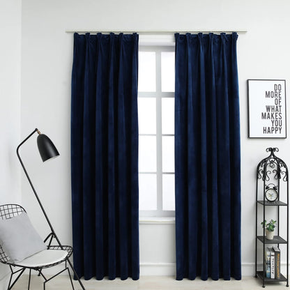 Gordijnen Verduisterend 2 St Met Haken 140X175 Cm Fluweel Blauw