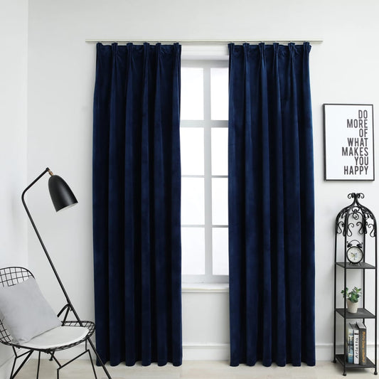 Gordijnen Verduisterend 2 St Met Haken 140X175 Cm Fluweel Blauw