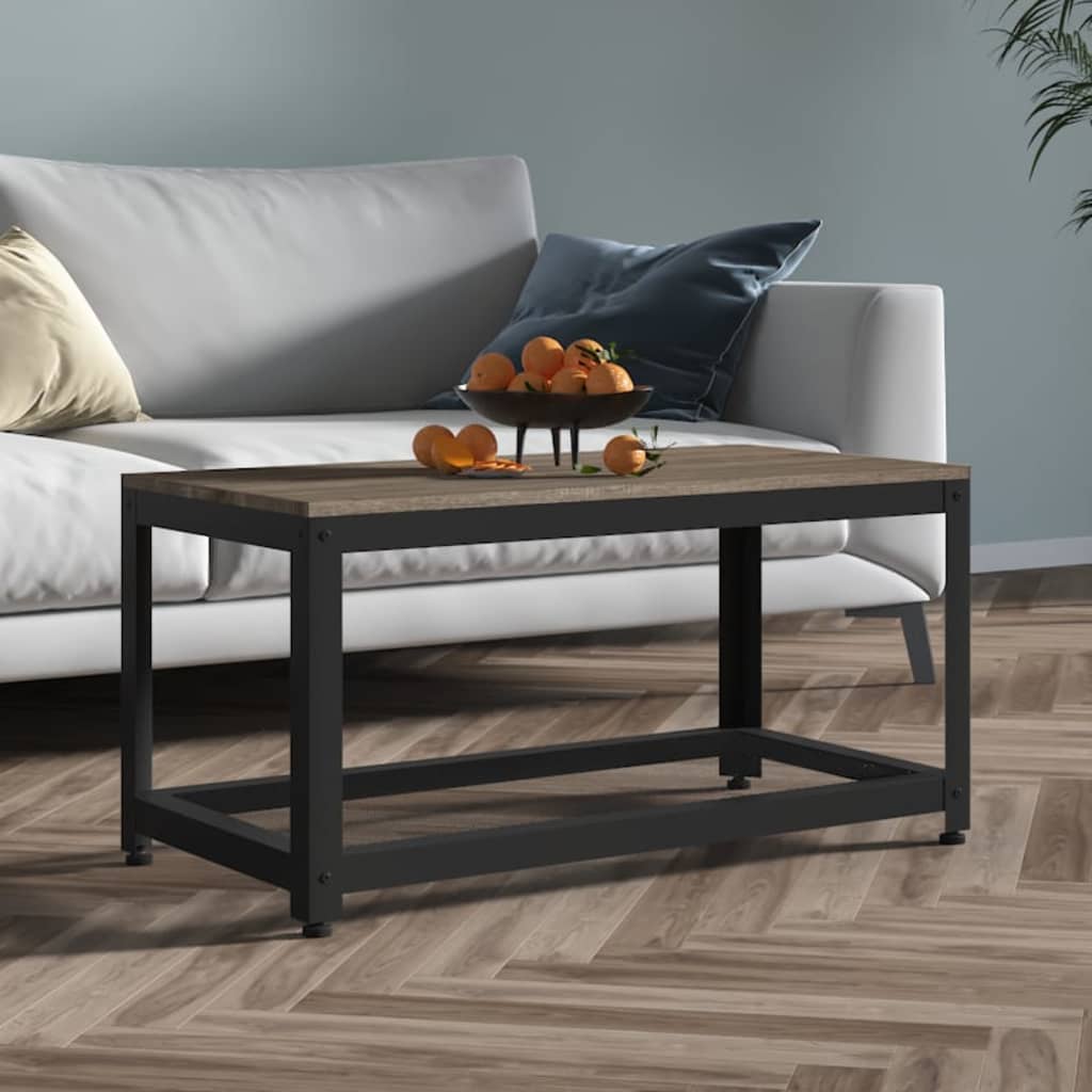 Salontafel 90X45X45 Cm Mdf En Ijzer Grijs En Zwart