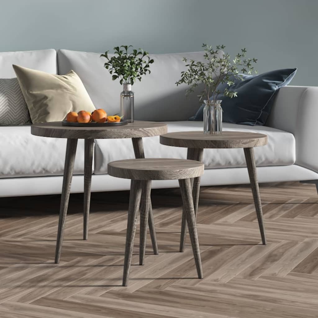 3-Delige Bijzettafelset Mdf En Ijzer Grijs