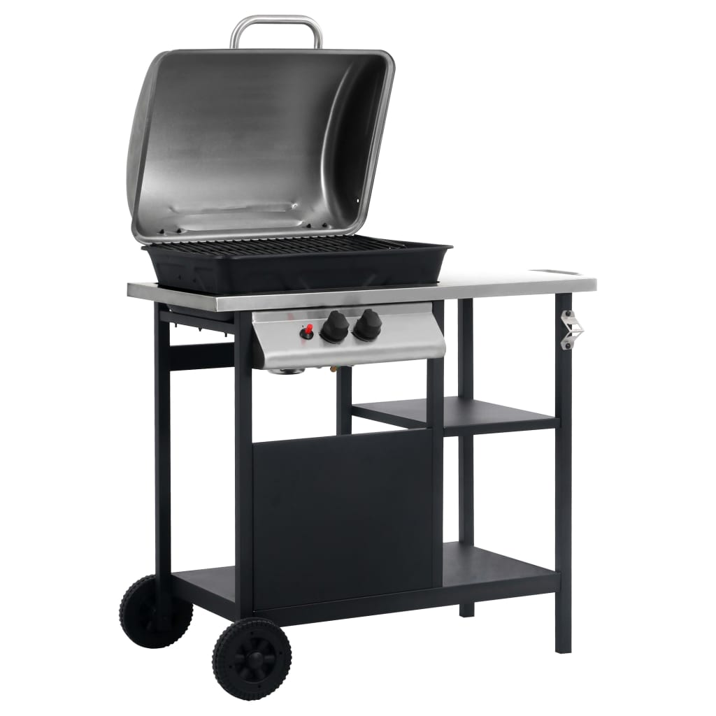 Gasbarbecue Met 3-Laags Zijtafel Zwart En Zilverkleurig