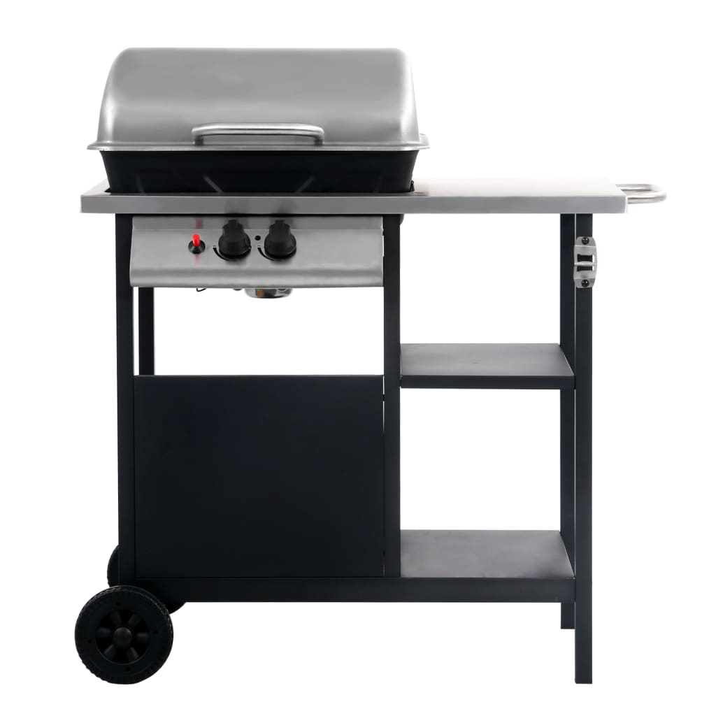 Gasbarbecue Met 3-Laags Zijtafel Zwart En Zilverkleurig