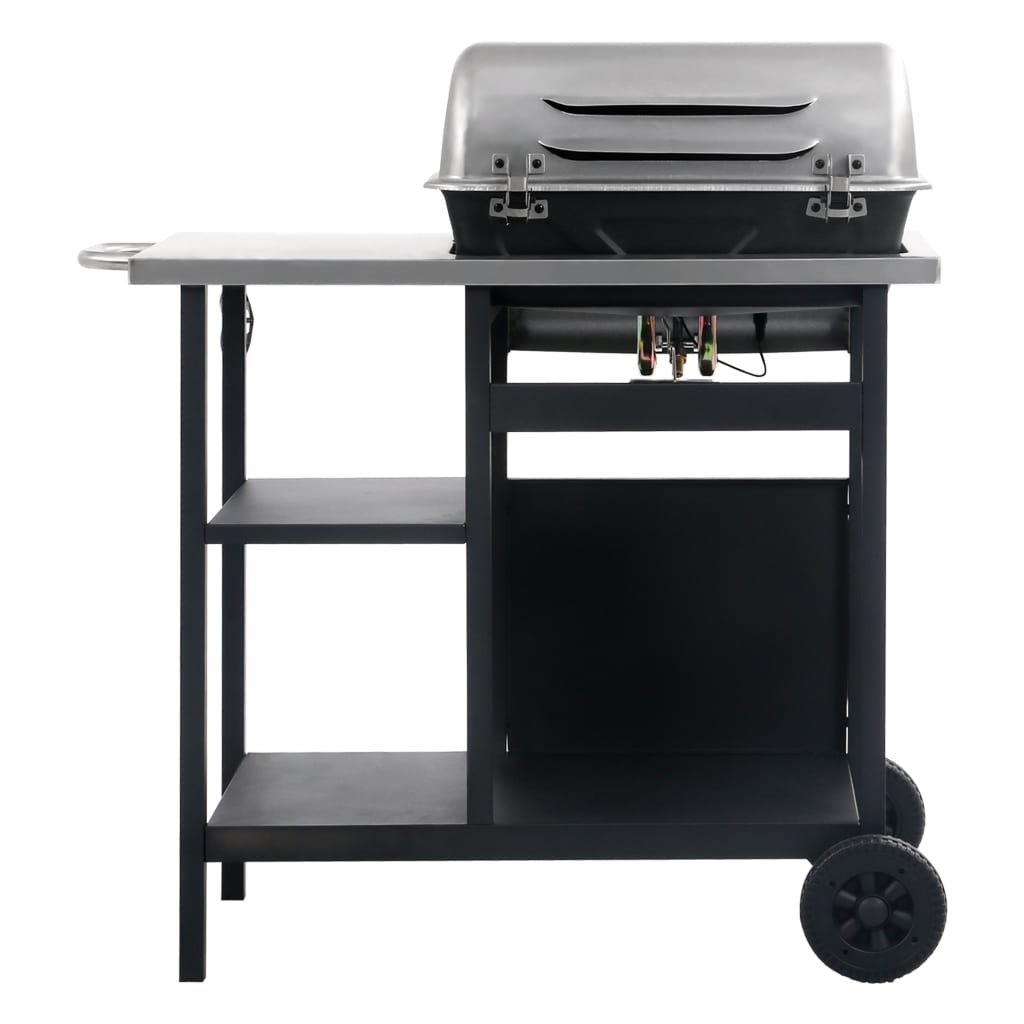 Gasbarbecue Met 3-Laags Zijtafel Zwart En Zilverkleurig