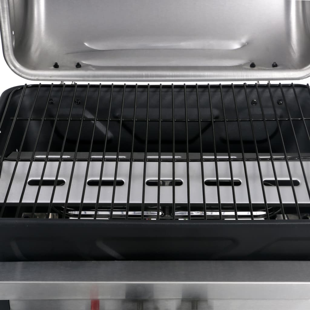 Gasbarbecue Met 3-Laags Zijtafel Zwart En Zilverkleurig
